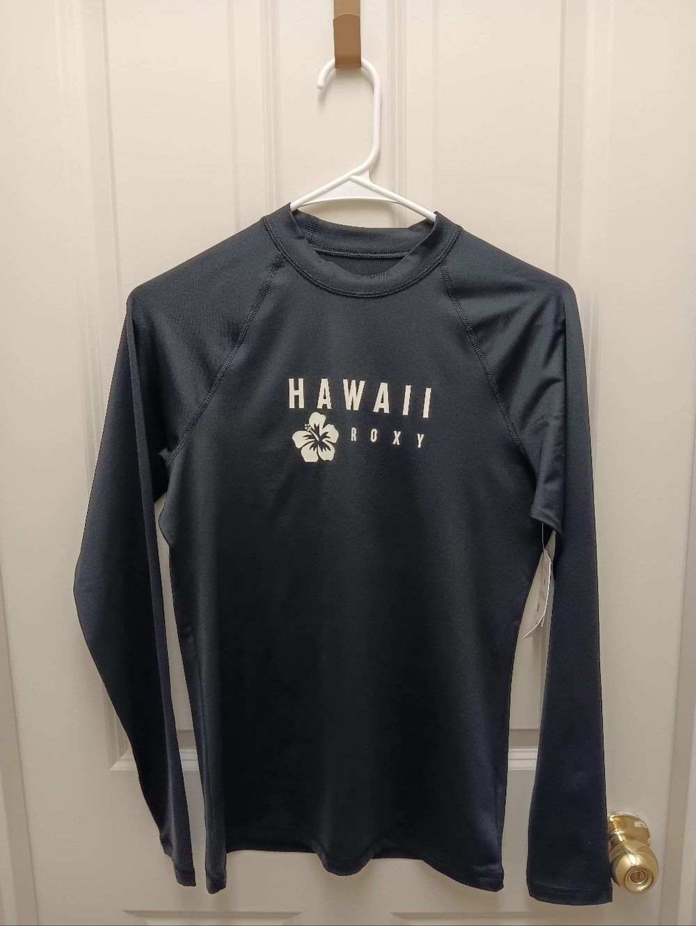 Roxy Black Long Sleeve Swim Top with White Hawaii Graphic